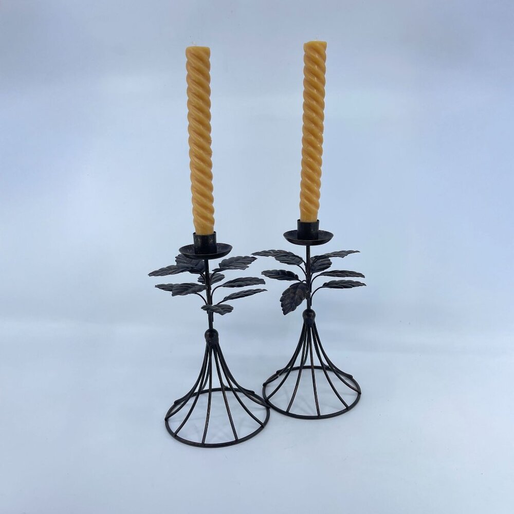 vintage metal leaf candle holders set of 2 rustic finish